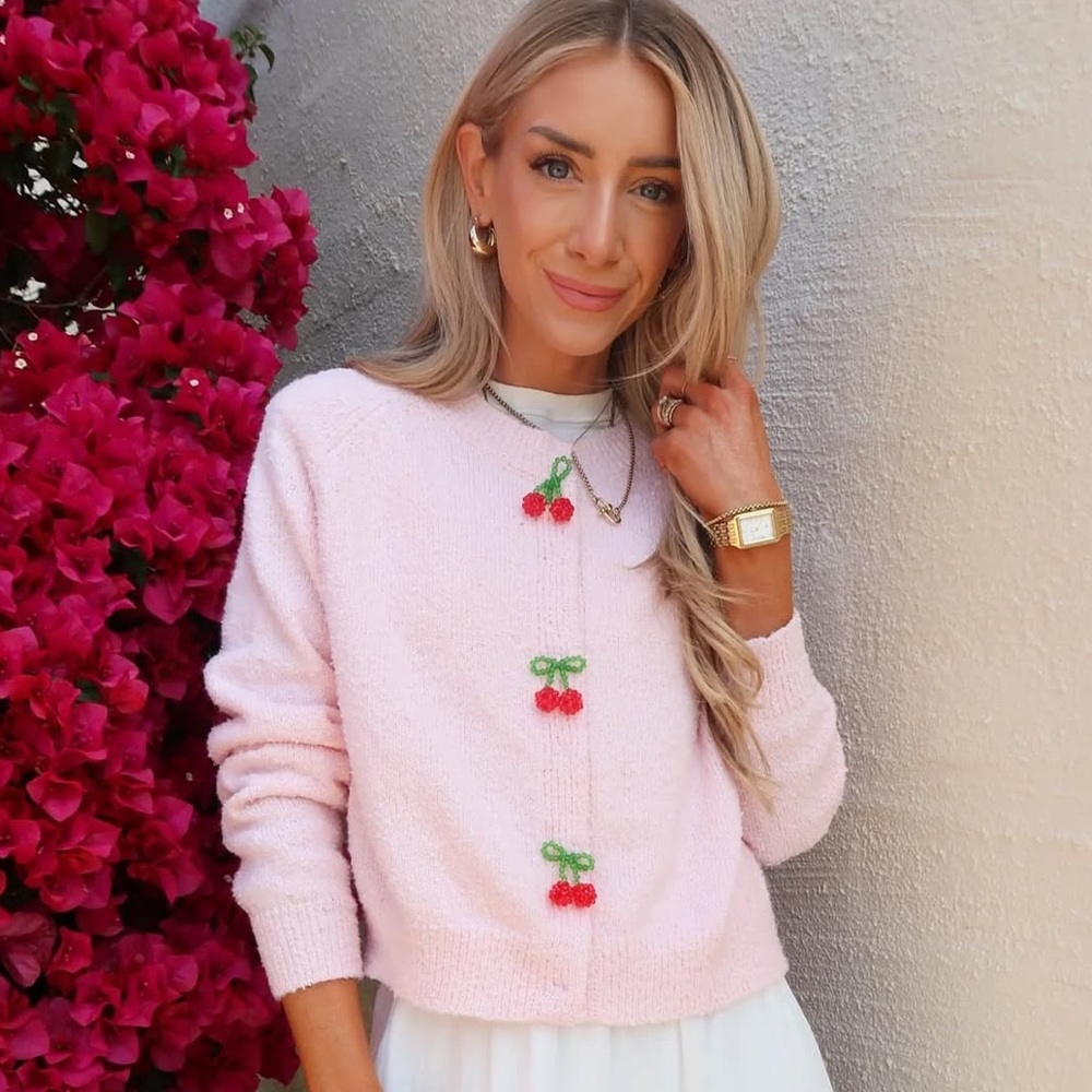 Pink Cherry Embroidered Women's Sweater from Shop Stevie